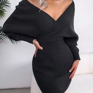 V-Neck long Sleeve knit Dress, Sweater Dress, Mini Sweater Dress Elegant Dress